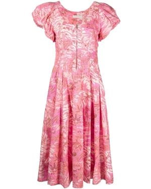 Ulla Johnson Botanical-Print Zip-Up Dress - Pink