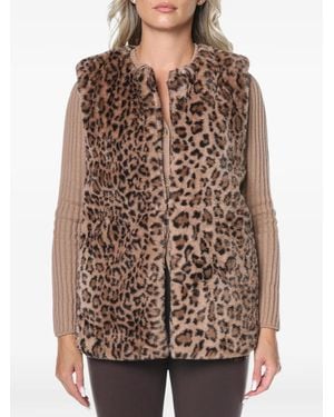 DKNY Leopard-Print Faux-Fur Vest - Brown