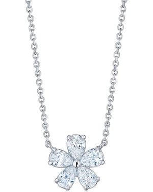 Kwiat Platinum Cluster Floral Diamond Pendant Necklace - Blue