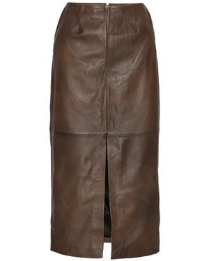 ROTATE BIRGER CHRISTENSEN Leather Midi Skirt - Brown