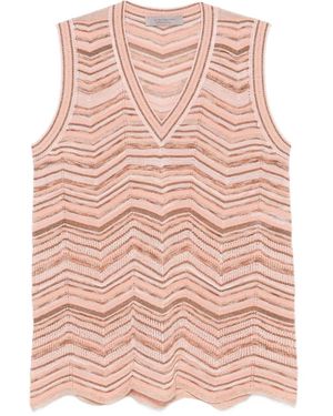 D.exterior Chevron-Knit Metallic-Thread Top - Pink