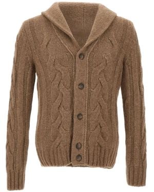 Gran Sasso Cable-Knit Shawl-Collar Cardigan - Brown