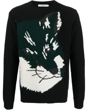 Maison Kitsuné Fox Head Jacquard Jumper - Black