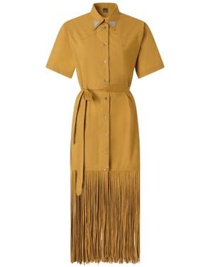 Pinko Fringe-Trimmed Belted Midi Shirt Dress - Metallic