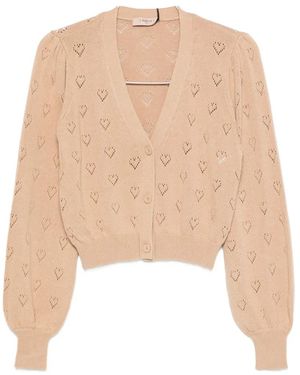 Twinset Pointelle-Knit Heart-Motif Cardigan - Natural