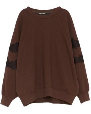 Bimba Y Lola Chocolate Oversize Sweatshirt With Lace Trim - Brown