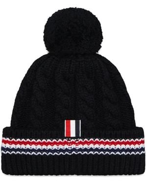 Thom Browne Cable-Stitch Pompom Beanie - Black