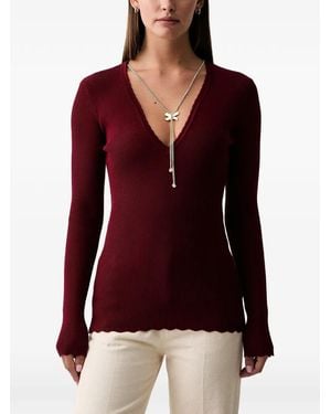 Silvian Heach Ribbed Scalloped-Edge Sweater - Red
