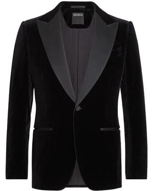 ZEGNA Single-Breasted Velour Blazer - Black