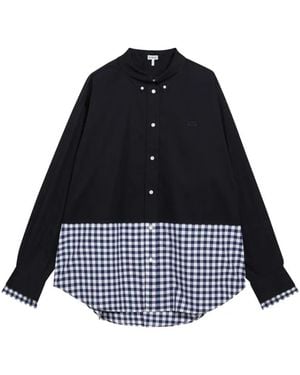 Loewe Anagram-Embroidered Gingham-Panelled Shirt - Blue