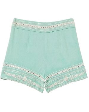 Twinset Embroidered High-Waisted Shorts - Green