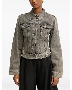 Pinko Acid-Wash Buckle-Detail Denim Jacket - Grey