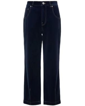 Eleventy Contrast-Stitch Straight-Leg Pants - Blue