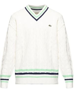 Lacoste V-Neck Cable-Knit Jumper - White
