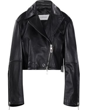 Sportmax Chaqueta Biker De Piel Con Detalle De Flecos - Negro