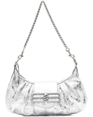 Balenciaga Pamela Metallised-Leather Shoulder Bag - White