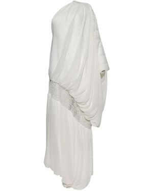 ‎Dima Ayad Lace-Paneled Draped Maxi Dress - White