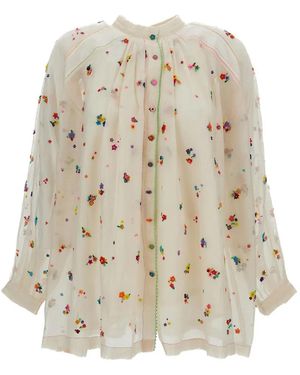 Péro Bead-Embroidered Loose-Fit Blouse - White
