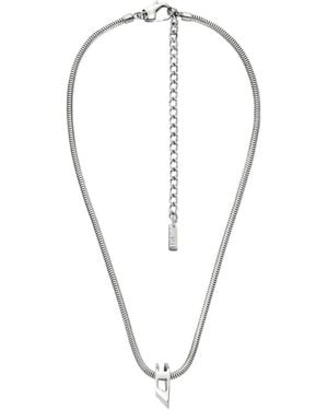 DIESEL Collar De Cadena Con Colgante Del Logo - Blanco