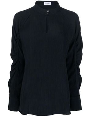 Ferragamo Keyhole-Neck Longsleeved Silk Blouse - Black