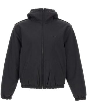 Arte' Elasticated-Trims Fleece-Panel Hooded Jacket - Blue