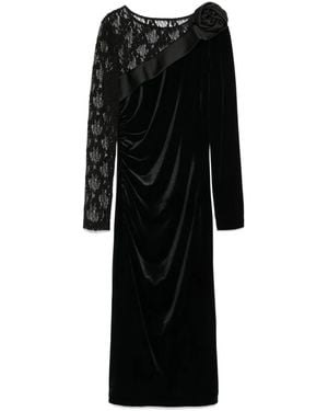Nissa Lace-Insert Velvet Midi Dress - Black