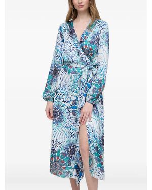 Guess Long-Sleeve Printed Midi Dress - Blue