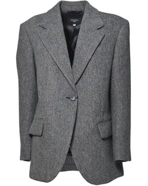Weekend by Maxmara Herringbone-pattern Single-breasted Blazer - グレー