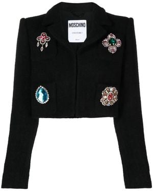 Moschino Crystal-Embellished Wool-Blend Cropped Jacket - Black