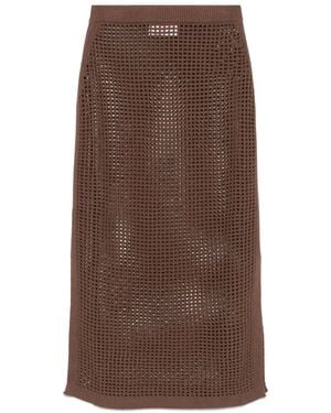 MC2 Saint Barth 'Darline' Crochet Knit Cotton Blend Midi Skirt - Brown