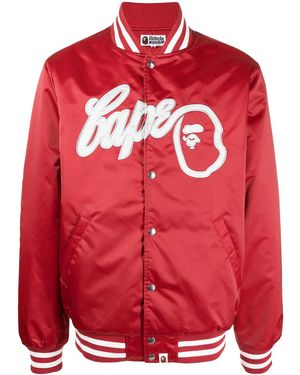 A Bathing Ape Logo-Patch Bomber Jacket - Red