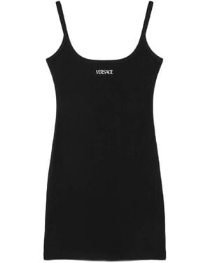 Versace Trägerkleid Mit Logo-Stickerei - Schwarz