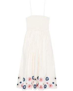 Antik Batik Midikleid Mit Blumenstickerei - Weiß