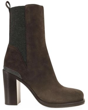Brunello Cucinelli Monili-Chain Suede Ankle Boots - Brown