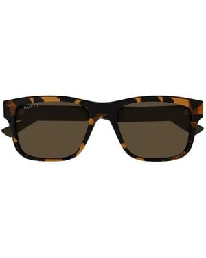 Gucci Tortoiseshell-Effect Rectangle-Frame Sunglasses - Black