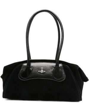 Vivienne Westwood Orb Plaque Suede-Panelled Shoulder Bag - Black