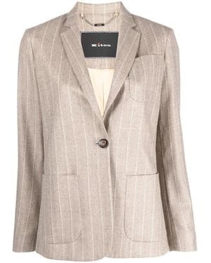 Kiton Pinstriped Single-Breasted Blazer - Neutro
