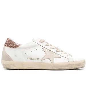 Golden Goose Super-Star Trainers With A Suede Star And Peach- Glitter Heels Tab - White