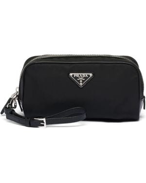 Prada Neceser Con Placa Del Logo - Negro