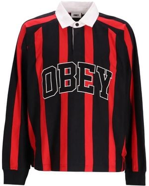Obey Striped Long-Sleeve Polo Shirt - Red