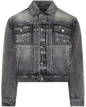 THUG CLUB Tc Spine Laser-Etched Denim Jacket - Grey