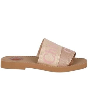 Chloé Woody Logo-Embroidered Sandals - Natural