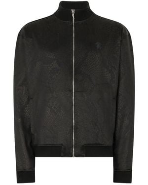 Roberto Cavalli Snake-Print Bomber Jacket - Black
