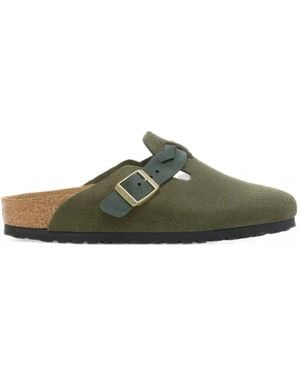 Birkenstock Boston Braided Buckled-Strap Mules - Green