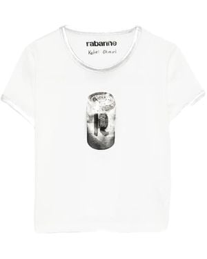 Rabanne Graphic-Print Metallic-Trim Cropped T-Shirt - White
