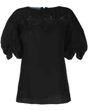 Prada Lace-Panel Silk Blouse - Black