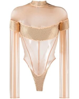 Mugler Logo-Plaque Sheer-Panels Body - White