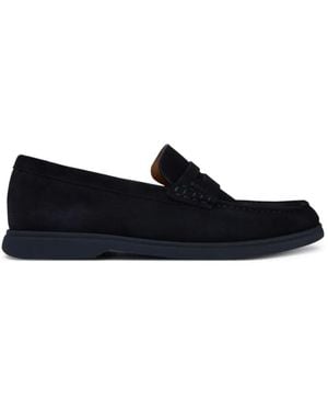 BOSS Suede Loafers With Logo Penny Trim - Blau