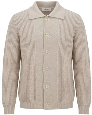 Lardini Ribbed-Knit Button-Down Wool Cardigan - White
