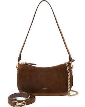 COACH Chain-Strap Suede Satchel Bag - Brown